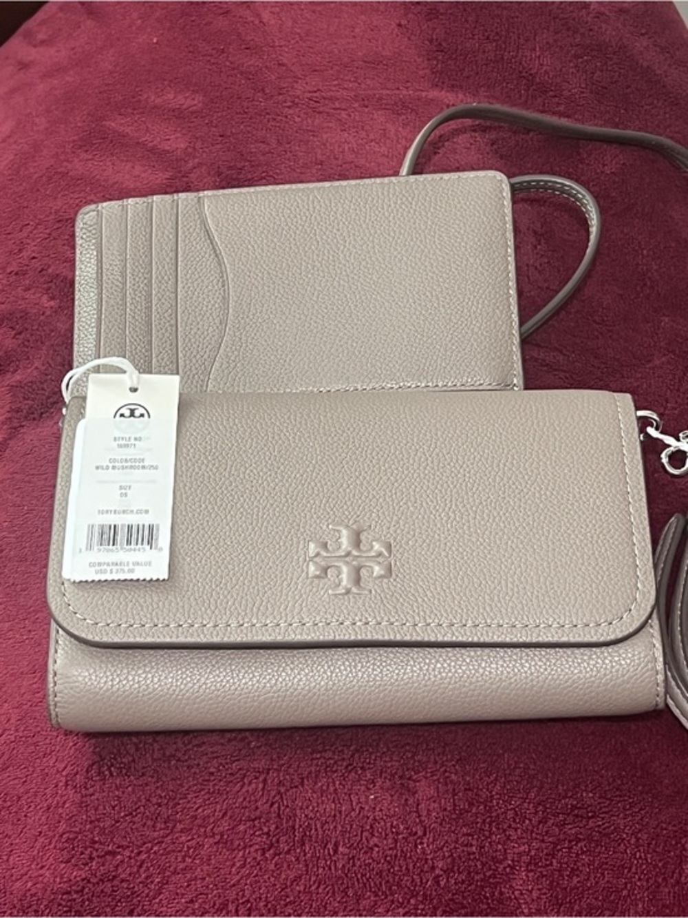 Tory Burch Pebbled Leather Crossbody Wallet - Taupe
